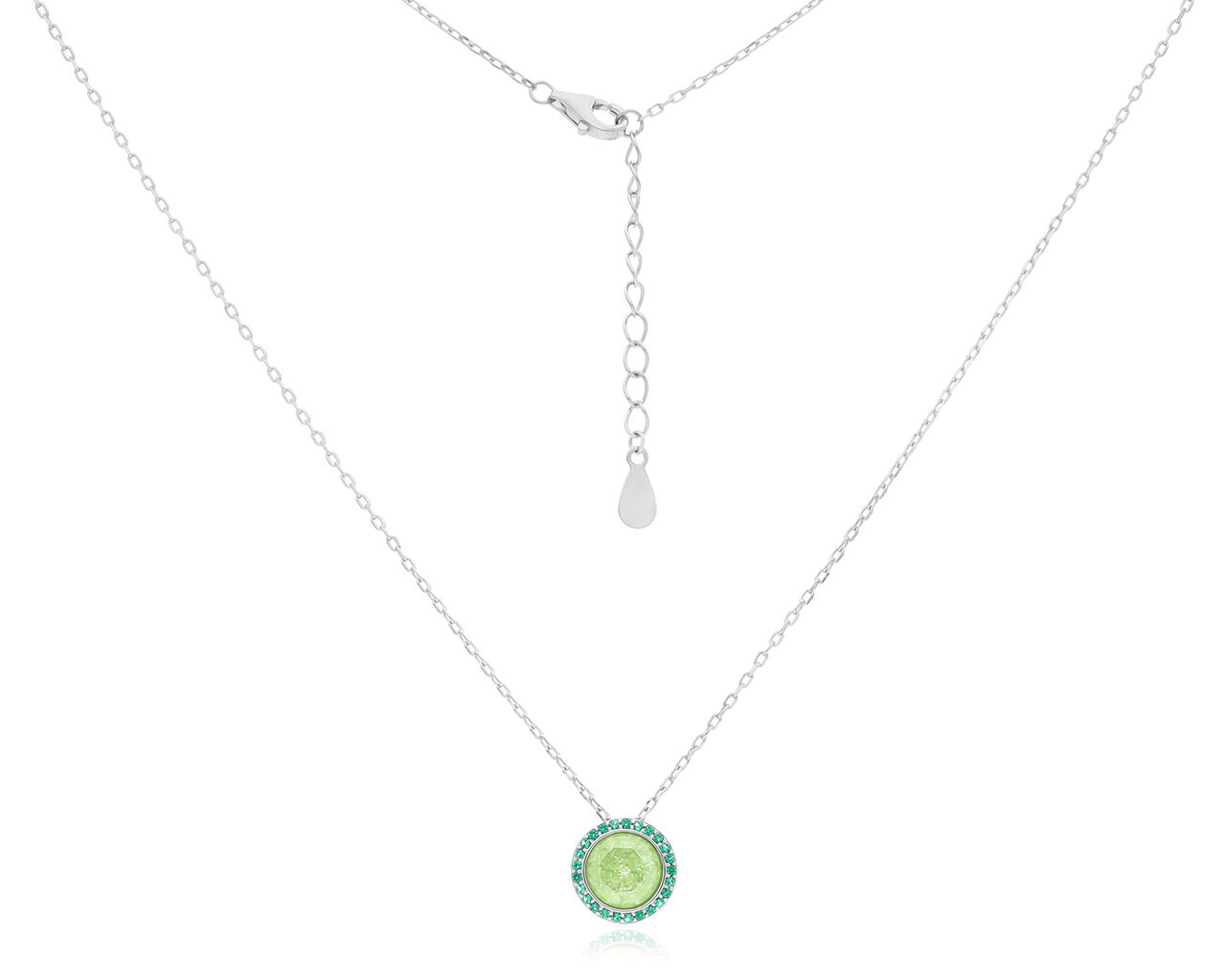 Naszyjnik srebrny z zielonym kryształem górskim